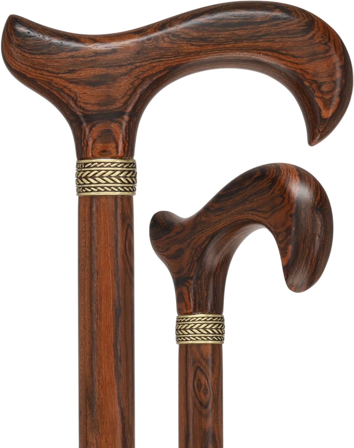 Luxury Natural Bocote Wood Derby Cane - Nature's Design Gold Pewter Collar