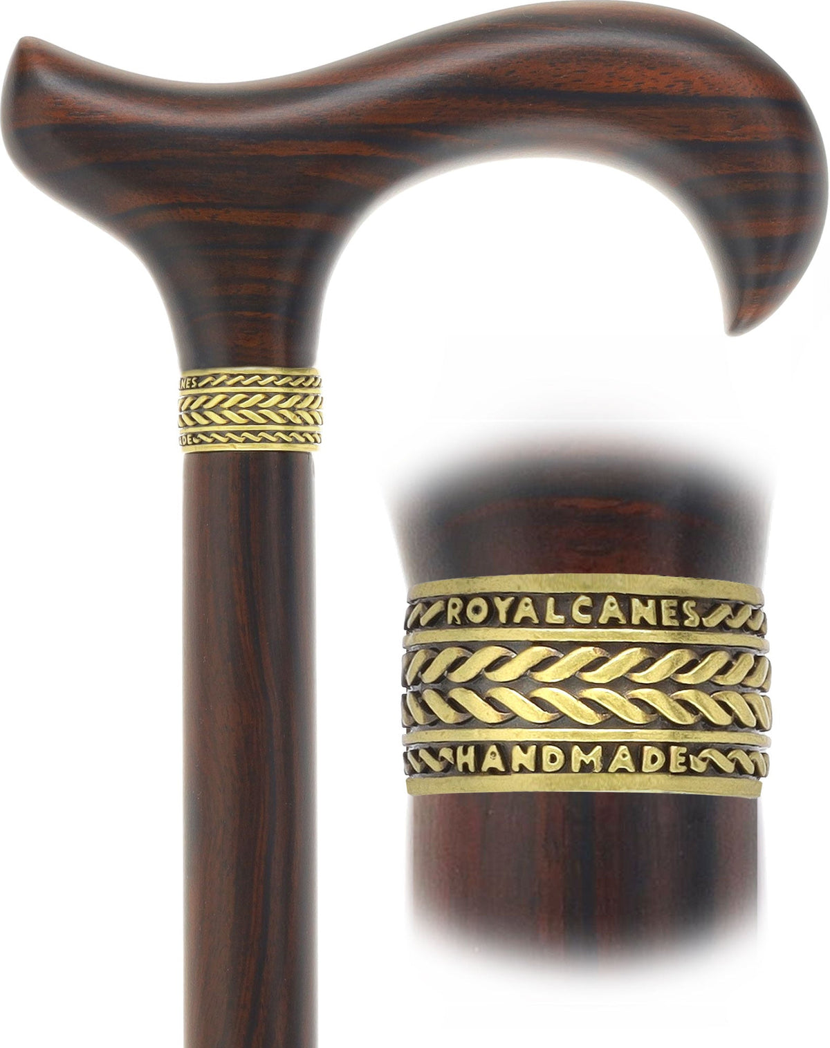 Luxury Derby Cane: Radiant Genuine Ebony Wood, Pewter Collar Option