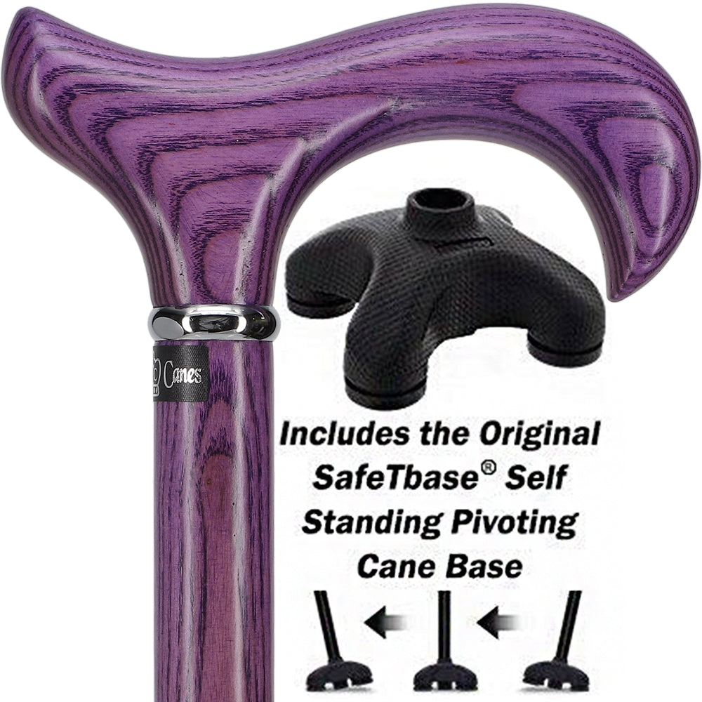 Vivid Purple Derby Walking Cane With Ash Wood Shaft and Silver Collar w/ SafeTbase