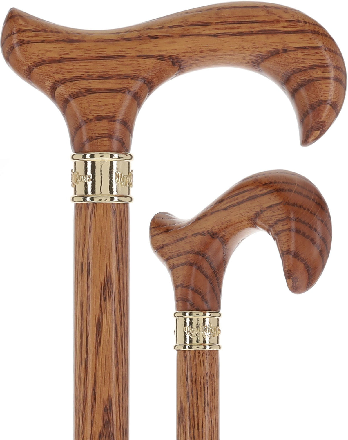 Strong Natural Oak Derby Walking Cane & Brass Embossed Collar