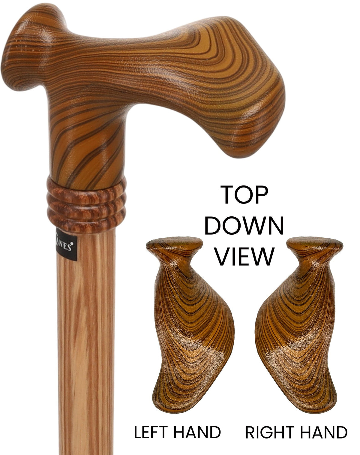 Contour Palm Grip Cane - Zebrano Wood, Ergonomic Comfort