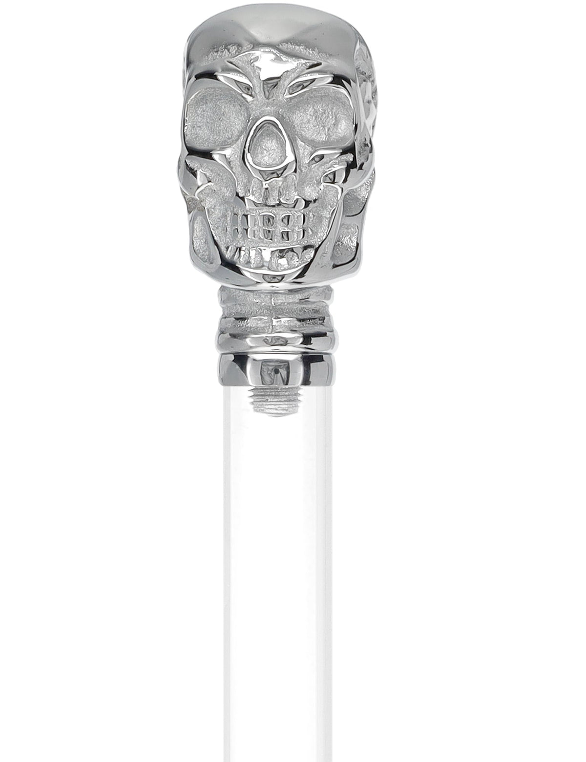 Crystal Elegance Chrome Skull Cane with Invisible Acrylic Shaft Options