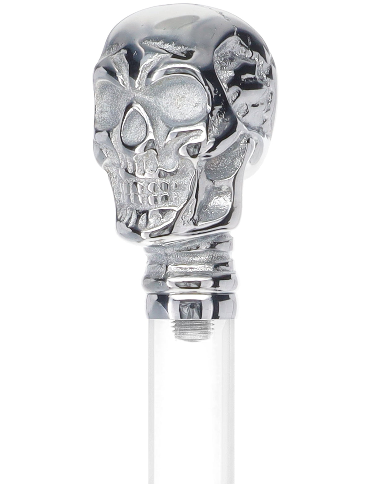 Crystal Elegance Chrome Skull Cane with Invisible Acrylic Shaft Options