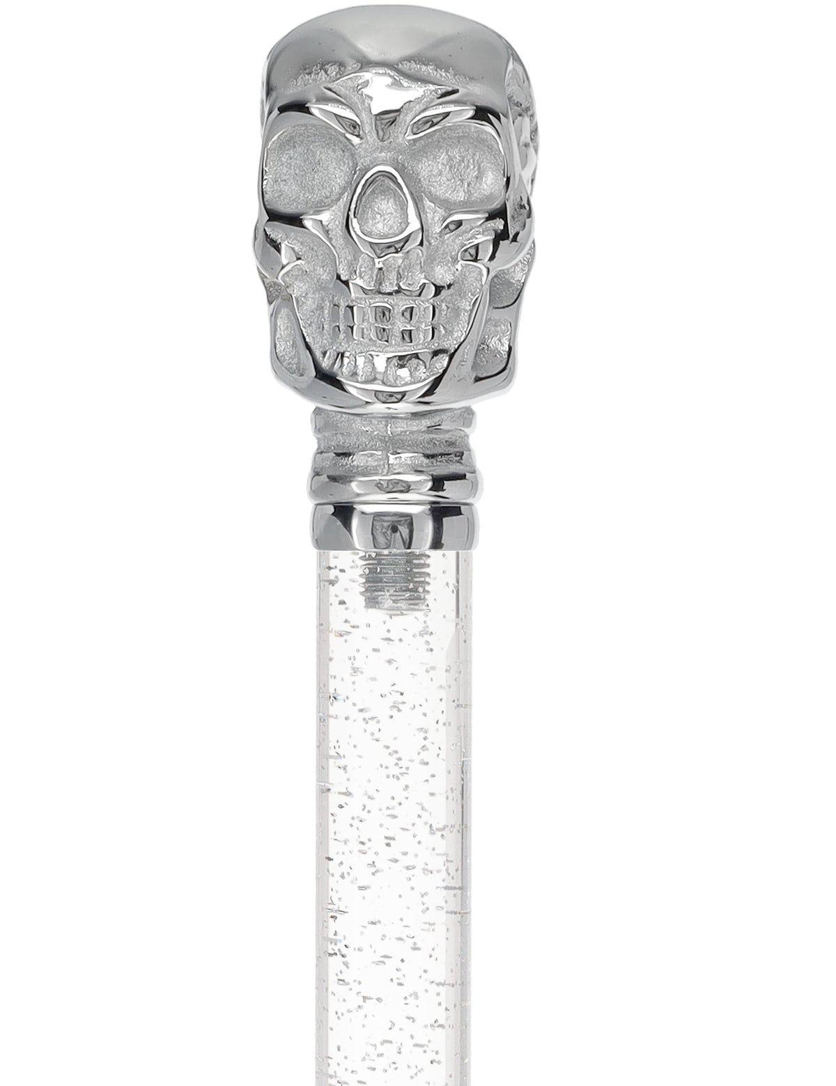 Crystal Elegance Chrome Skull Cane with Invisible Acrylic Shaft Options