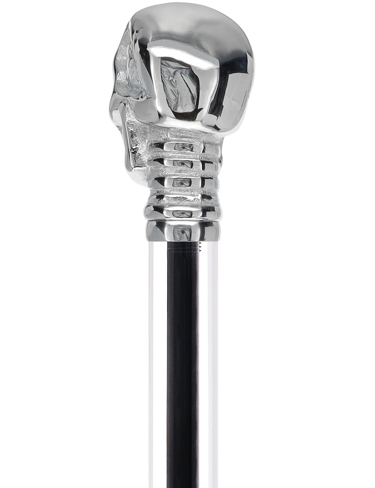 Crystal Elegance Chrome Skull Cane with Invisible Acrylic Shaft Options