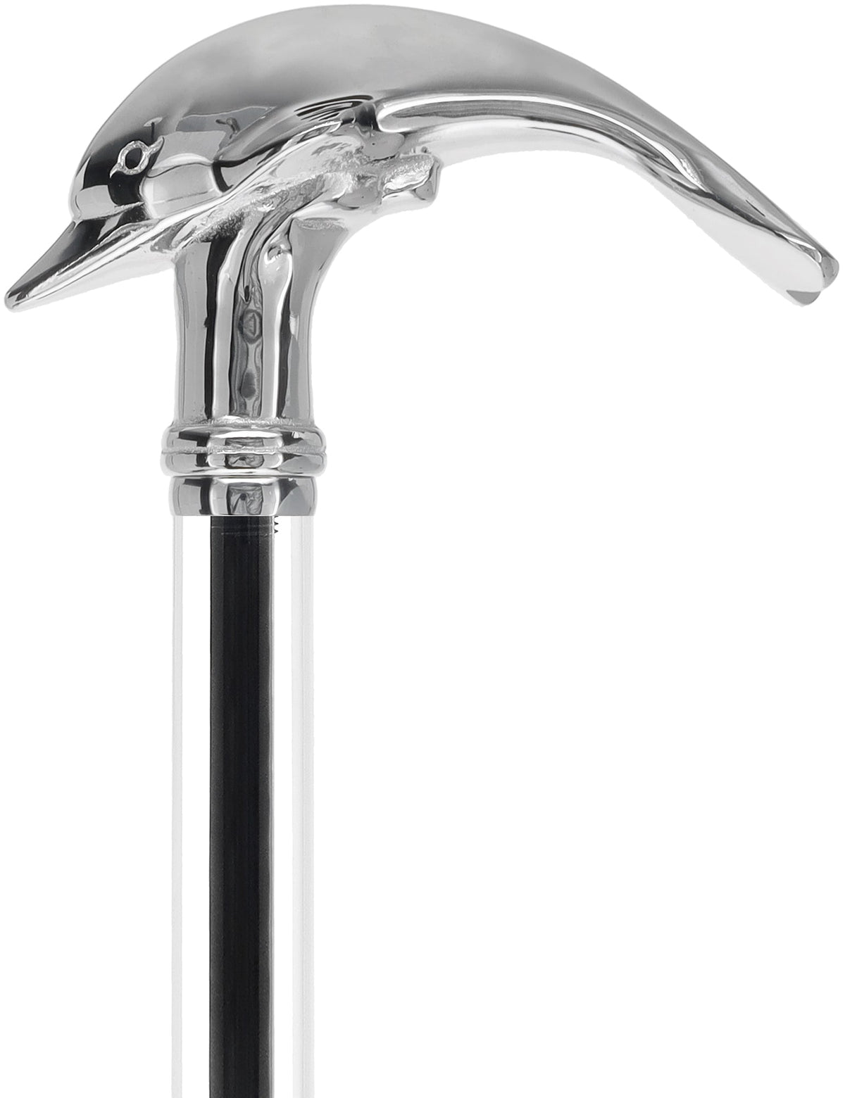 Crystal Elegance Chrome Dolphin Cane with Invisible Acrylic Shaft Options