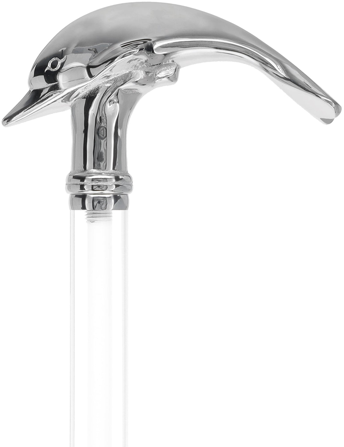Crystal Elegance Chrome Dolphin Cane with Invisible Acrylic Shaft Options