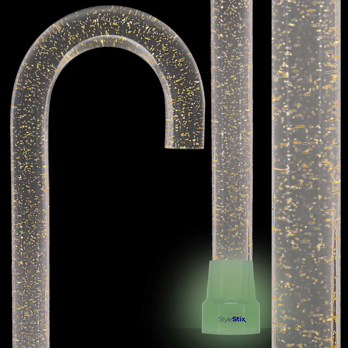 Golden Shimmer Cane: Gold Sparkles in Invisible Clear Shaft