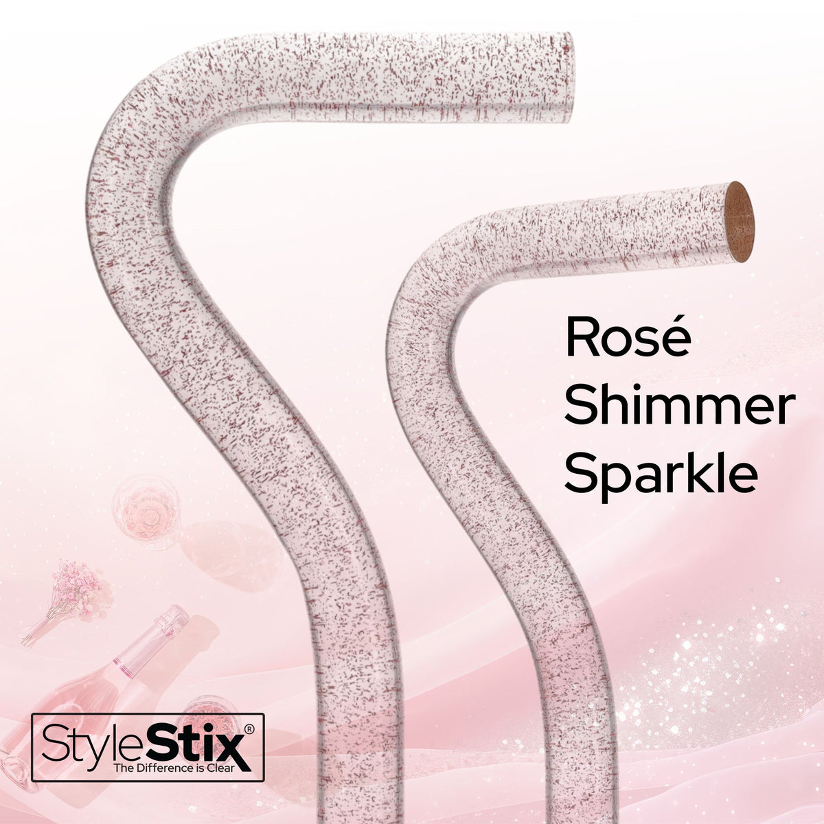 Rosé Shimmer Sparkle Cane: Pink Sparkles in Invisible Clear Shaft