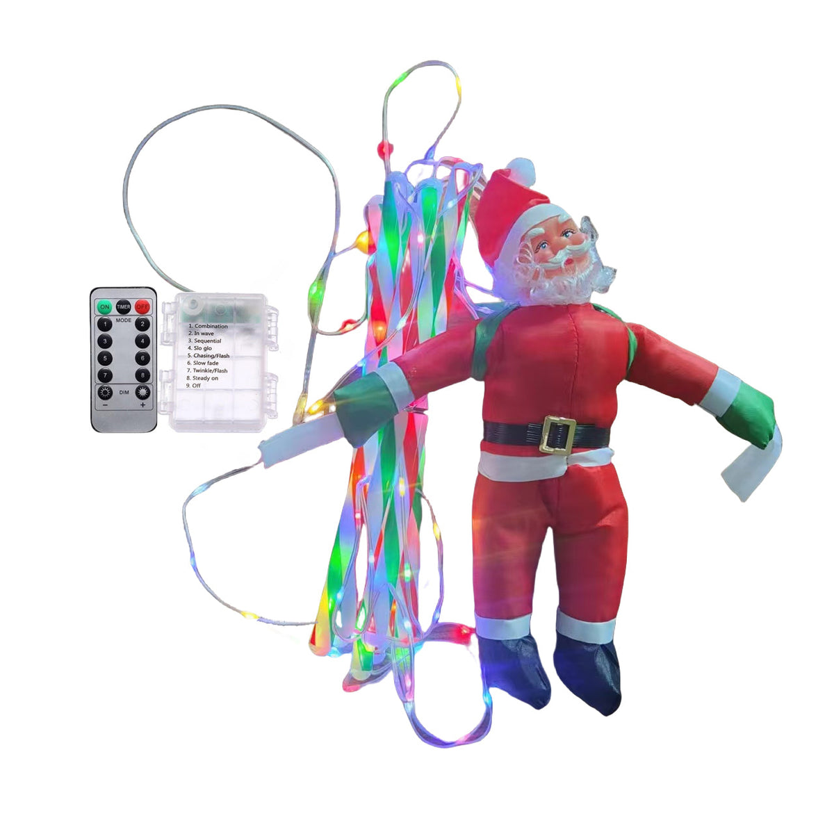 Climbing Santa LED Ladder Lights - 1m Festive Holiday Decoration for Indoor & Outdoor Use, 8 Lighting Modes, Remote Controlled