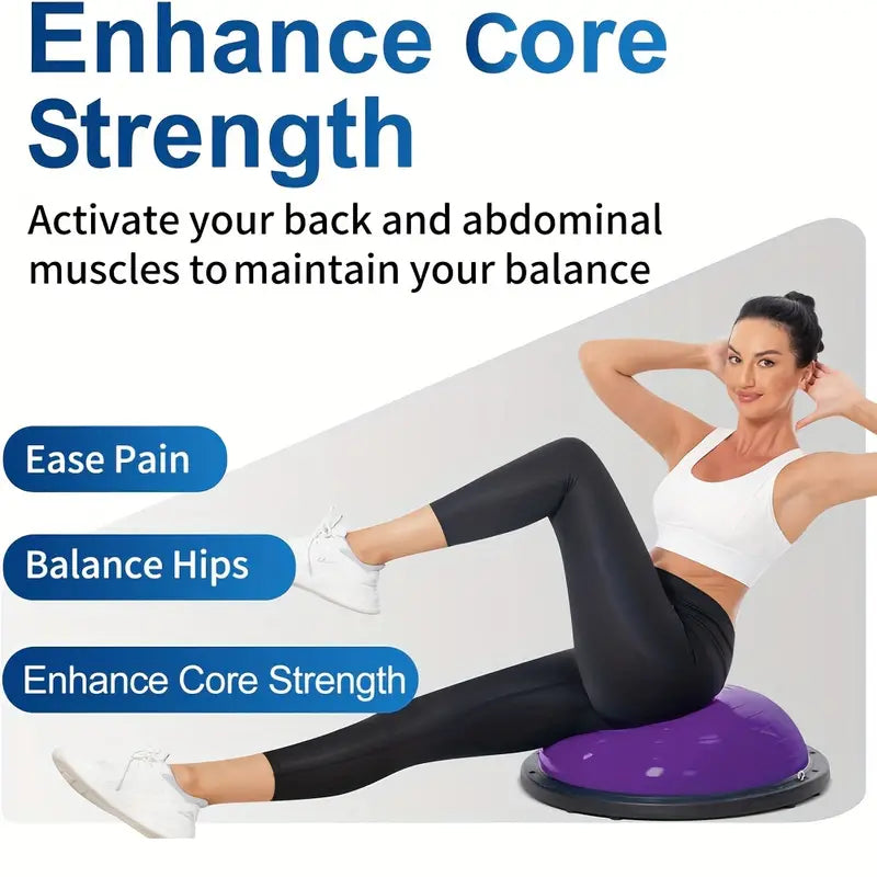 Balance Ball Gym Training Exercise Half Fitness with Pump & Band - Purple