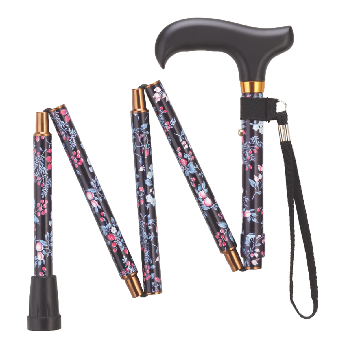 Compact Ladies Folding Cane - Adjustable Aluminum, Wood-Style Handle