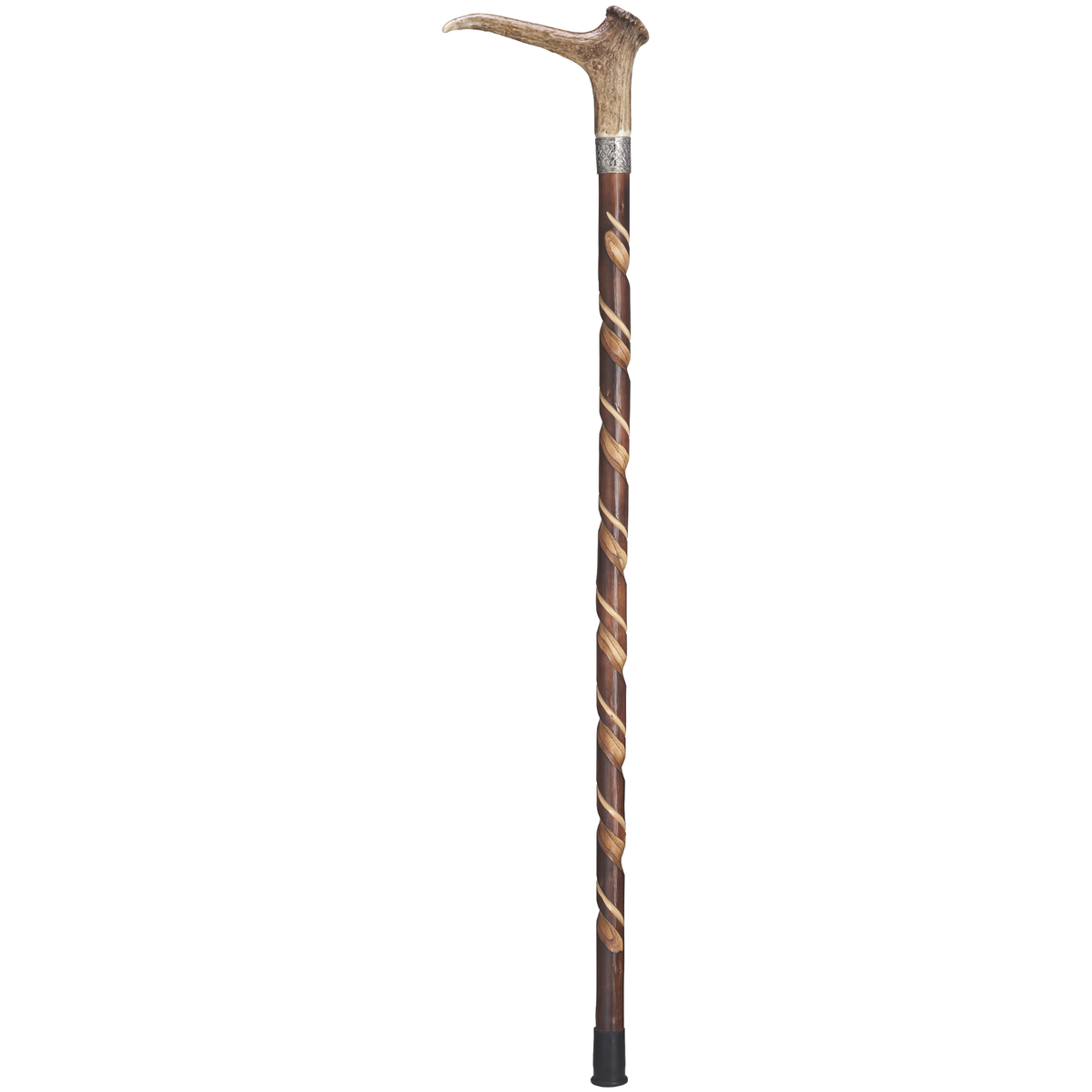 Premium Stag Horn Antler Walking Cane with Hand-Carved Chestnut Shaft