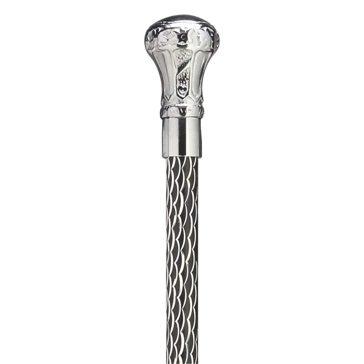 Elegant Chrome & Brass Walking Cane with Glitter Etched Shaft