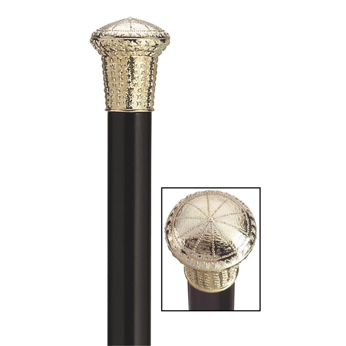 Elegant Gold-Tone Black Hardwood Cane - 36” USA Made