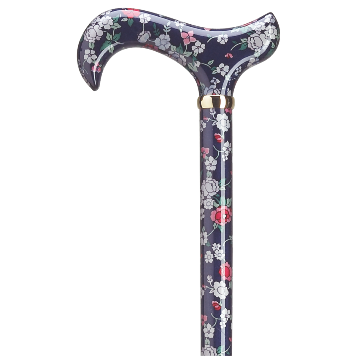 Elegant Calla Lily Derby Cane - Navy Floral, 36 Inch