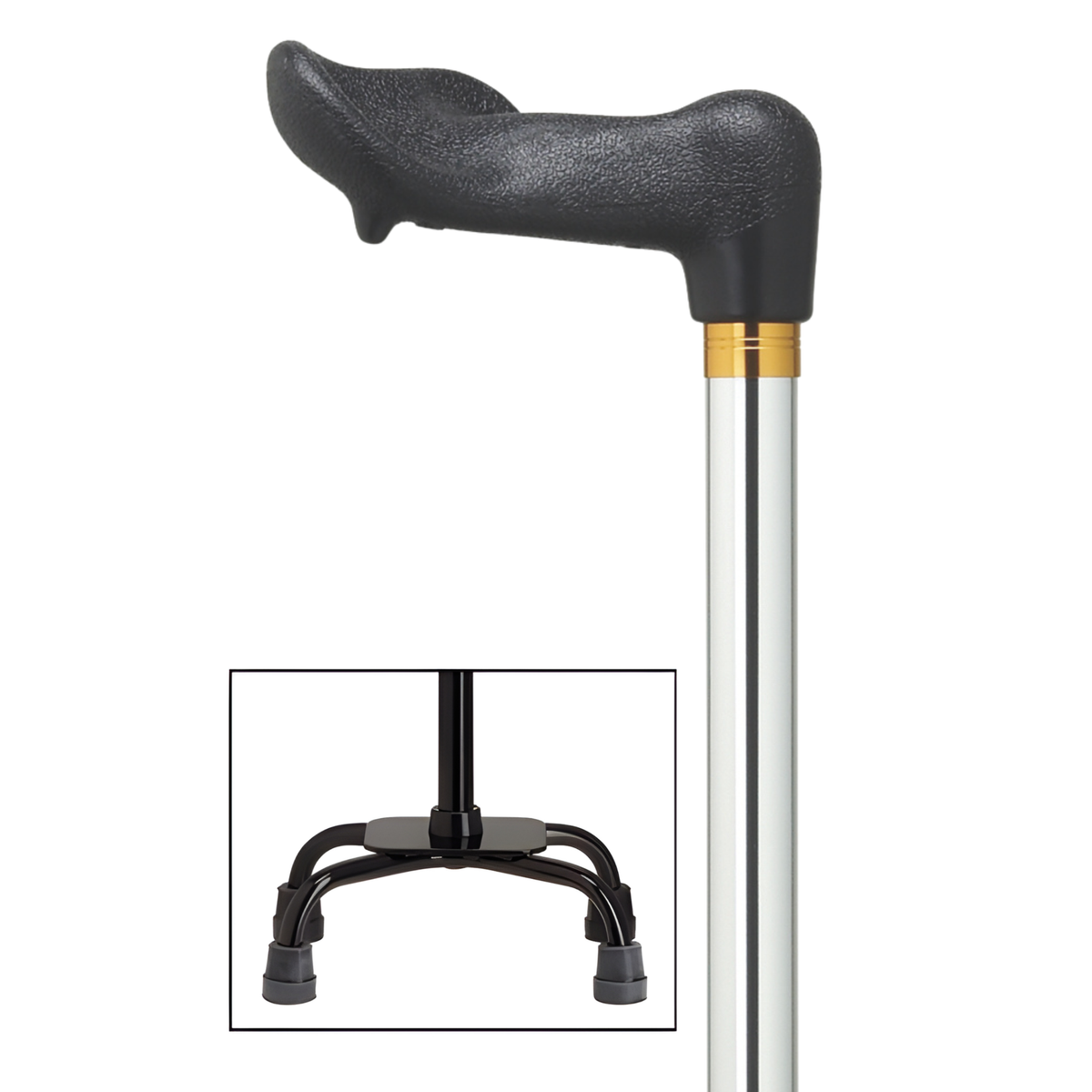 Adjustable Quad Cane with Molded Grip Handle - Large Base Quad Cane