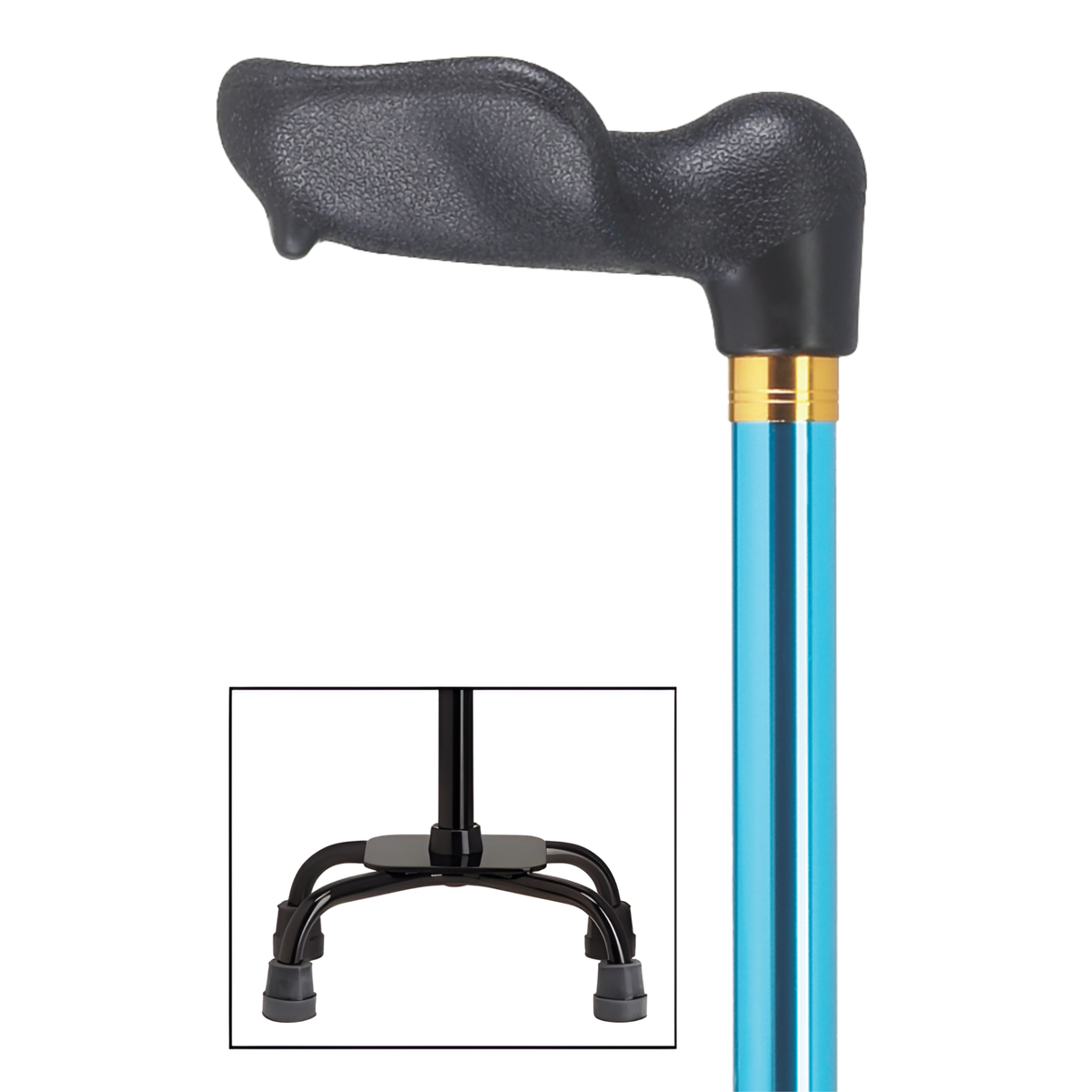 Adjustable Comfort Quad Cane with Palm Grip – 4 Colors Available