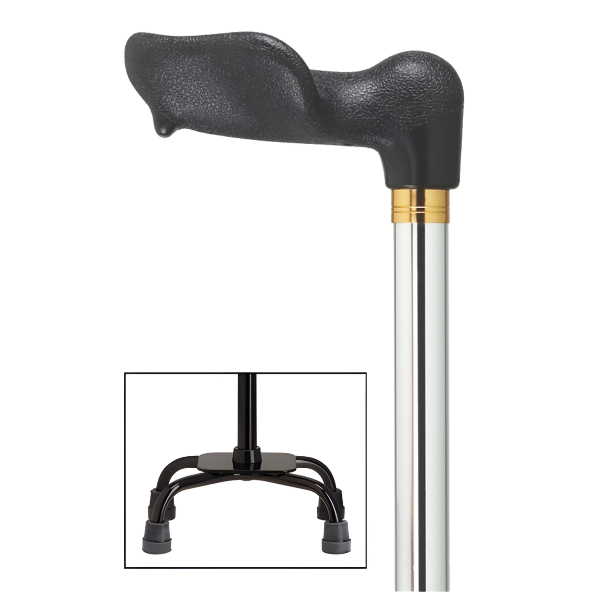 Adjustable Quad Cane with Molded Grip Handle - Large Base Quad Cane