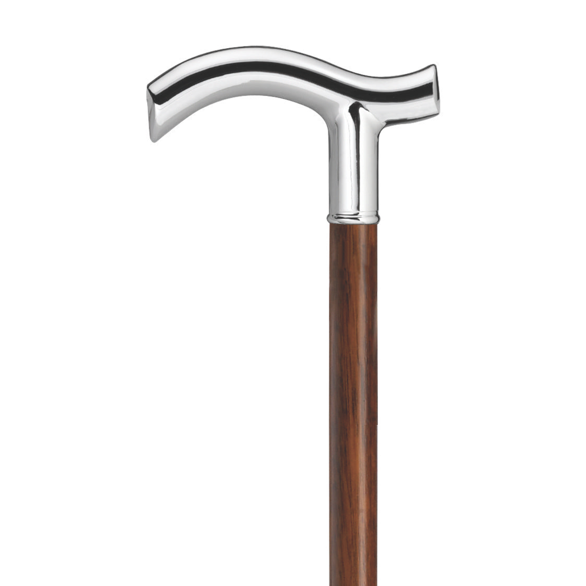 Elegant Chrome & Hardwood Walking Cane - German Craftsmanship