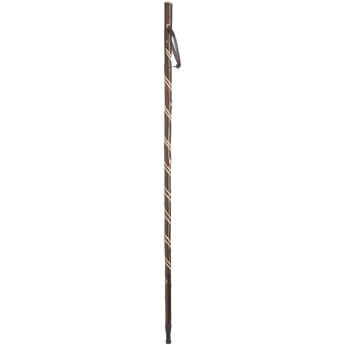 German Chestnut Hiking Staff: Hand-Carved, Leather Strap, 50” Spike Tip