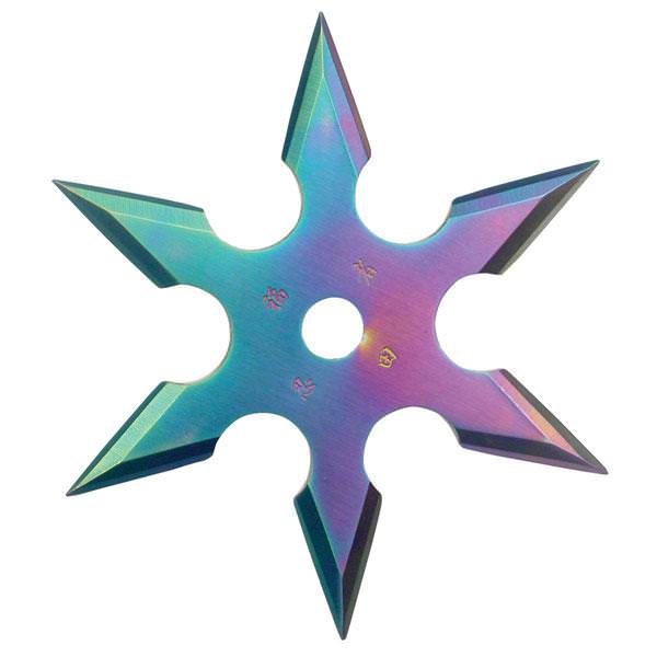 6 Point Rainbow Stainless Steel Throwing Star with Pouch - 4" Diameter - TOPHATTER'S ARMORY DEALS