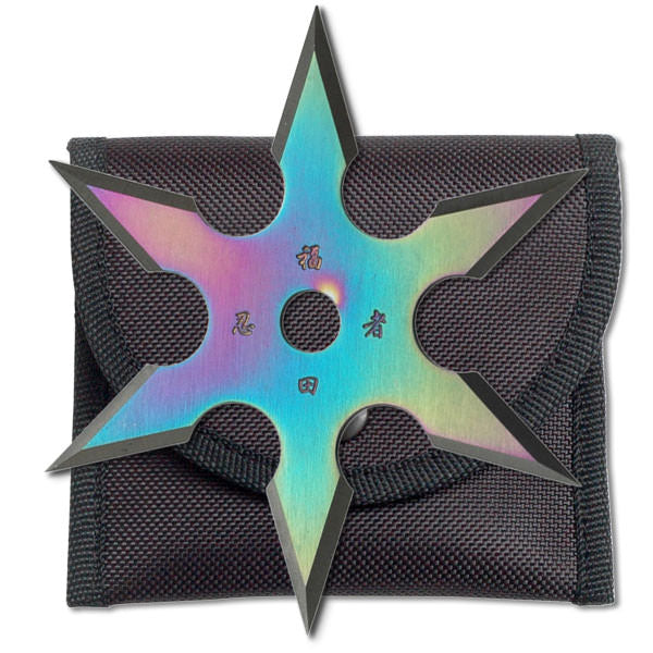 6-Point Rainbow Titanium Coated Throwing Star with Pouch - 4" Diameter - TOPHATTER'S ARMORY DEALS