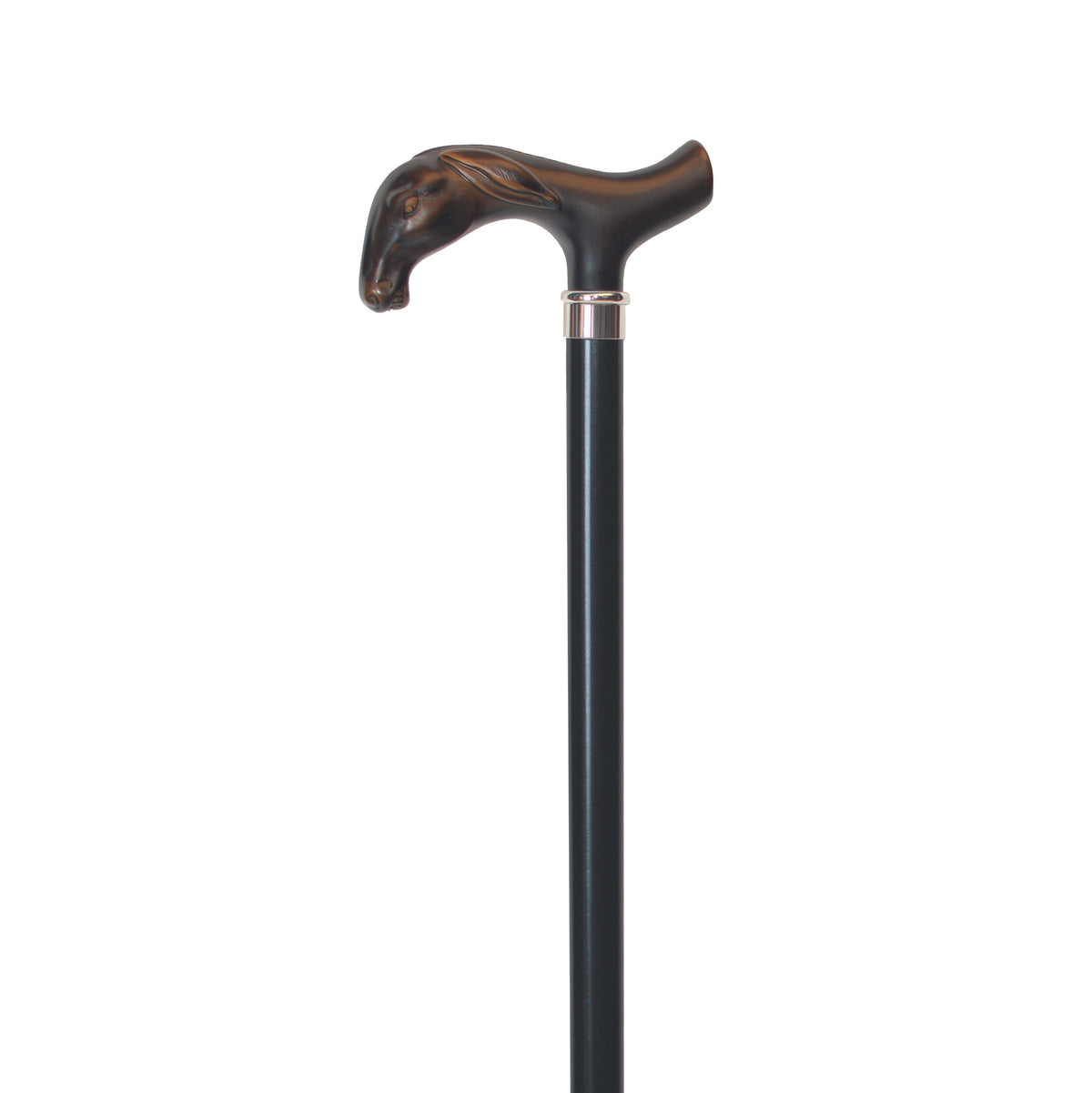 Italian Mule Head Derby Walking Stick - Elegant Black Hardwood Shaft