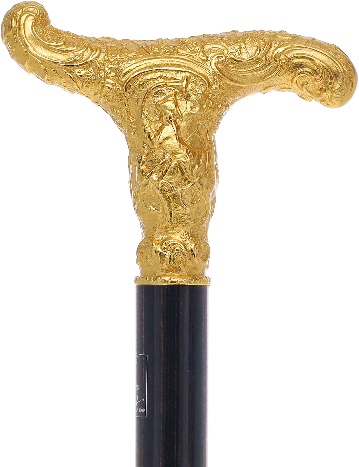 14K Gold Plate Antique Reproduction T Handle Walking Cane With Stamina Wood Shaft
