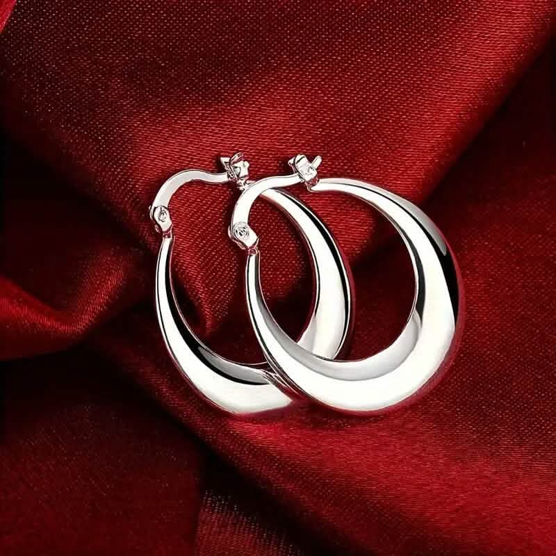 925 Silvery-Plated Hoop Earrings for Women