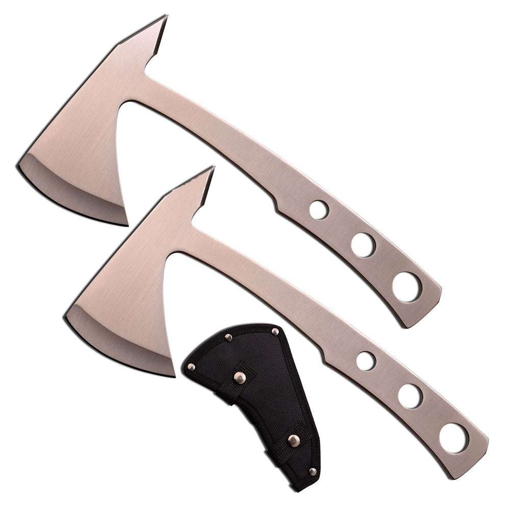 2 Pc Silver Double Throwing Axe Hatchet Tomahawk Spike Knife Set - TOPHATTER'S ARMORY DEALS