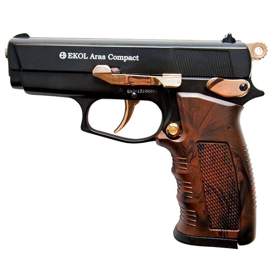 ARAS Compact HP Black With Gold Fittings 9MM Blank Firing Gun