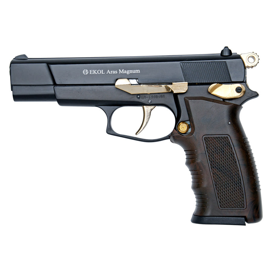 ARAS Magnum HP Black With Gold Fittings Blank Firing Replica Gun