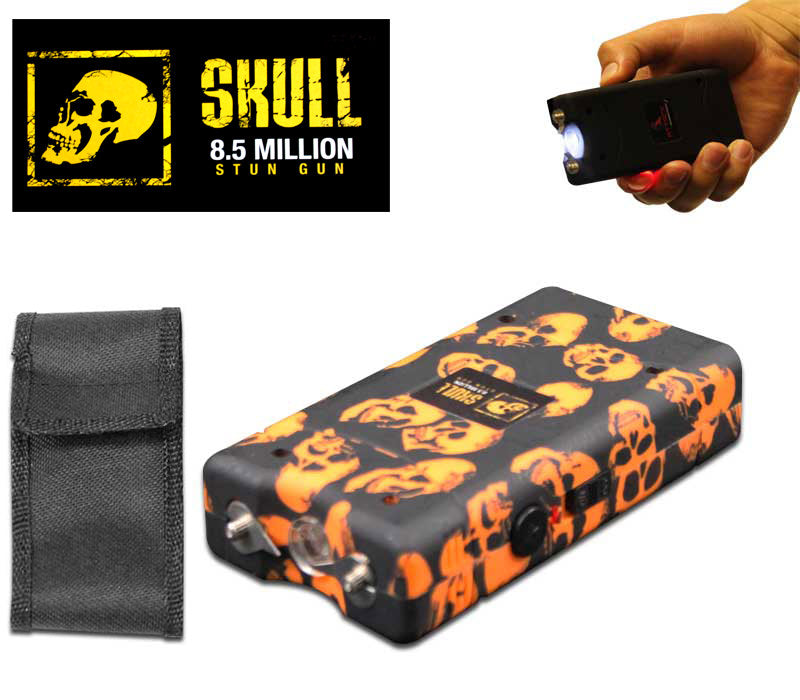 Orange Skull Self Defense Stun Gun 850K Volt Rechargeable LED Flashlight