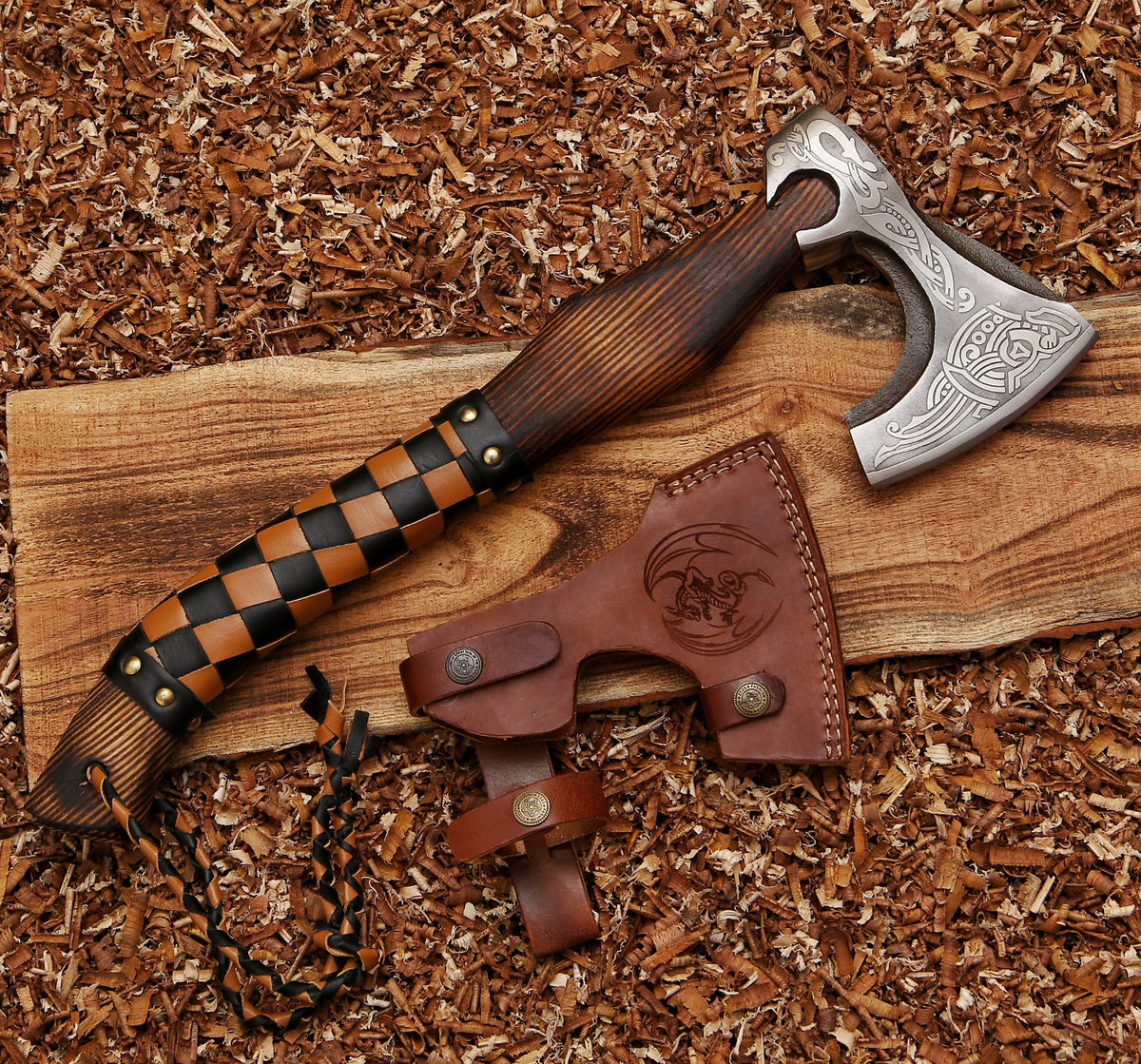 Vine Viking Axe With Leather Wrapped Ash Wood Handle - TOPHATTER'S ARMORY DEALS