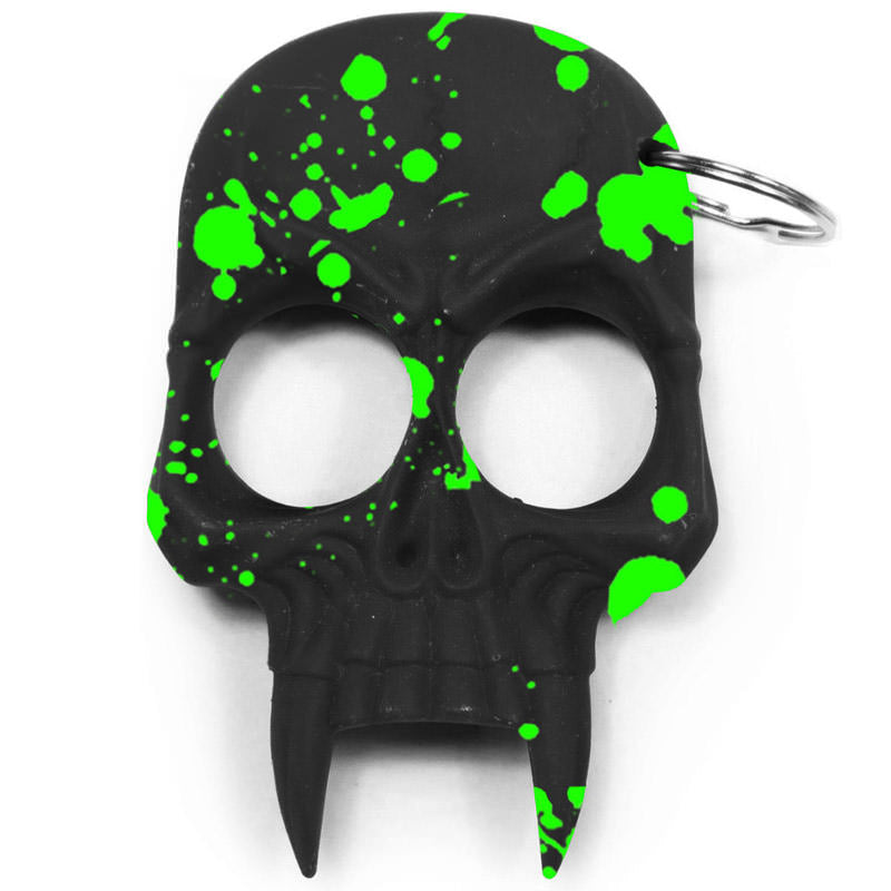 Demonic Skull Zombie Killer Self Defense Keychain Black With Green Splash