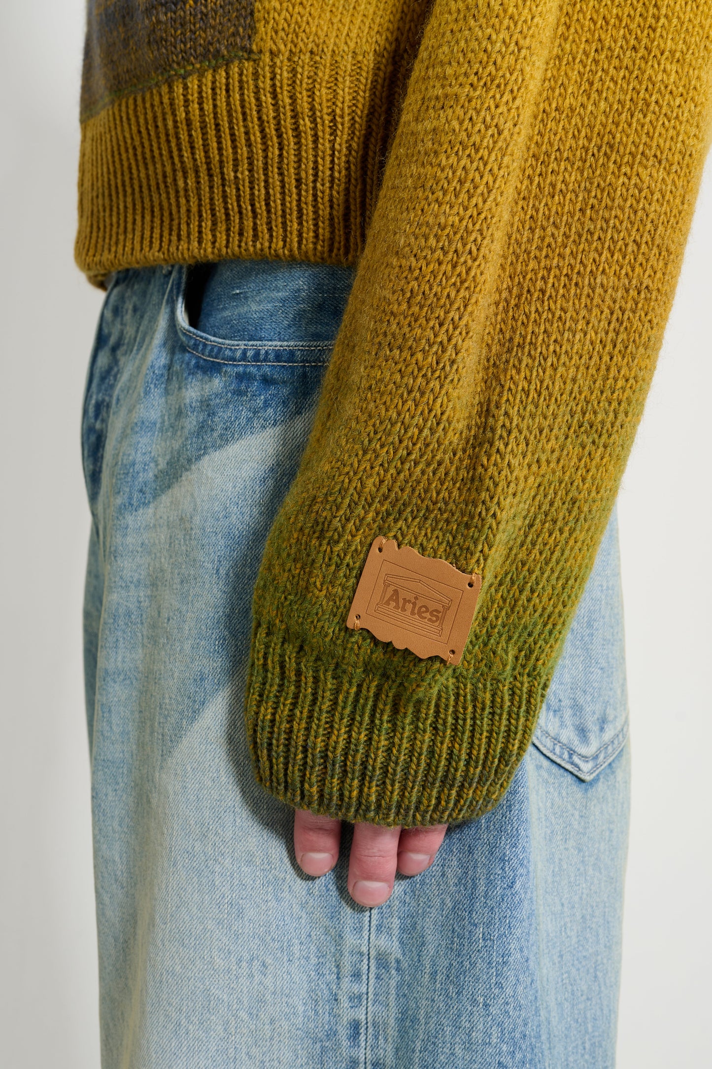 Aries Space Dye Temple Knit Zip Thru Hoodie Green
