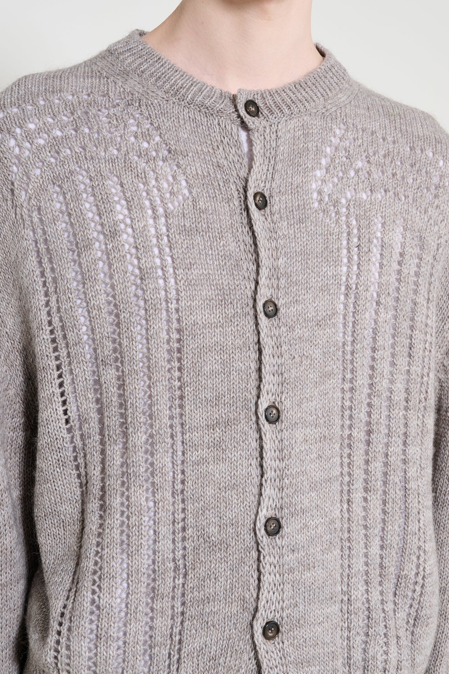 Aries Pointelle Column Cardigan Grey Marl