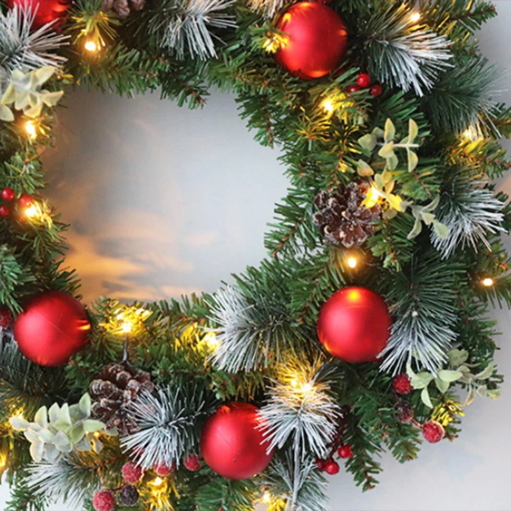 LED Christmas Wreath with Pinecones & Red Berries