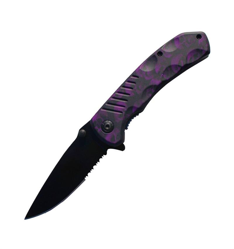 8 Inch Purple Zombie Skull Tactical Spring Assisted Open Pocket Knife
