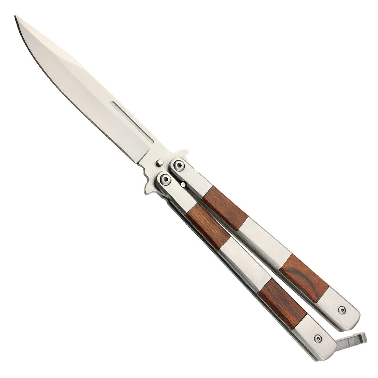 Butterfly Knife Heavy Duty Steel Construction w/ Wood Inserts