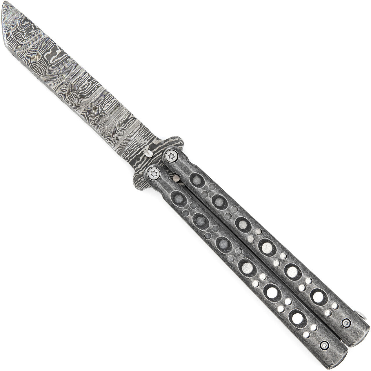 Tanto Blade Balisong Butterfly Knife | Damascus Blade | Tanto Point