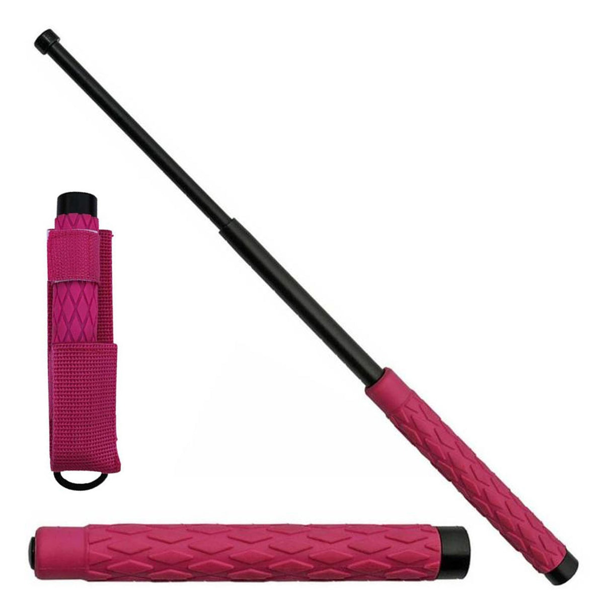 26" Self Defense Extendable Solid Steel Walking Stick Baton Pink Handle - TOPHATTER'S ARMORY DEALS