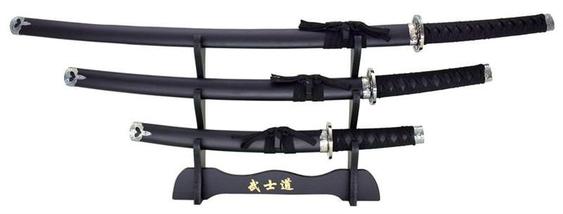3-pc. Samurai Sword Set With Display Stand Black