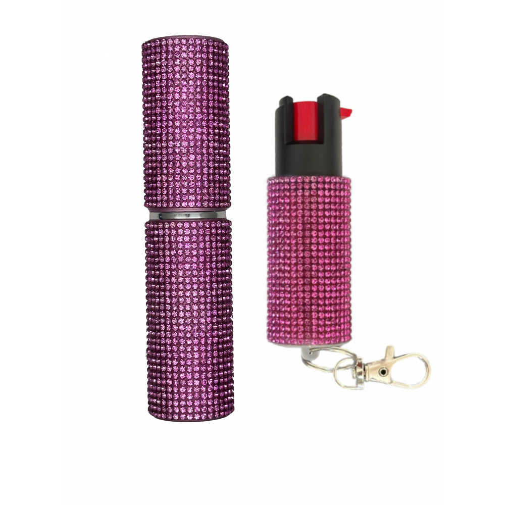 Pink Rhinestones Lipstick Stun Gun and Pepper Spray Combo for Self Defense - TOPHATTER'S ARMORY DEALS