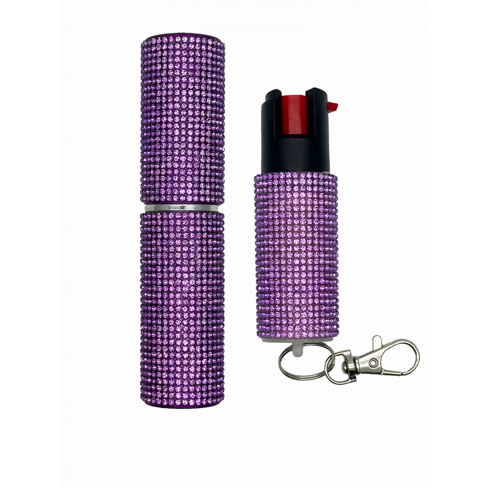 Purple Rhinestones Lipstick Stun Gun and Pepper Spray Combo for Self Defense - TOPHATTER'S ARMORY DEALS