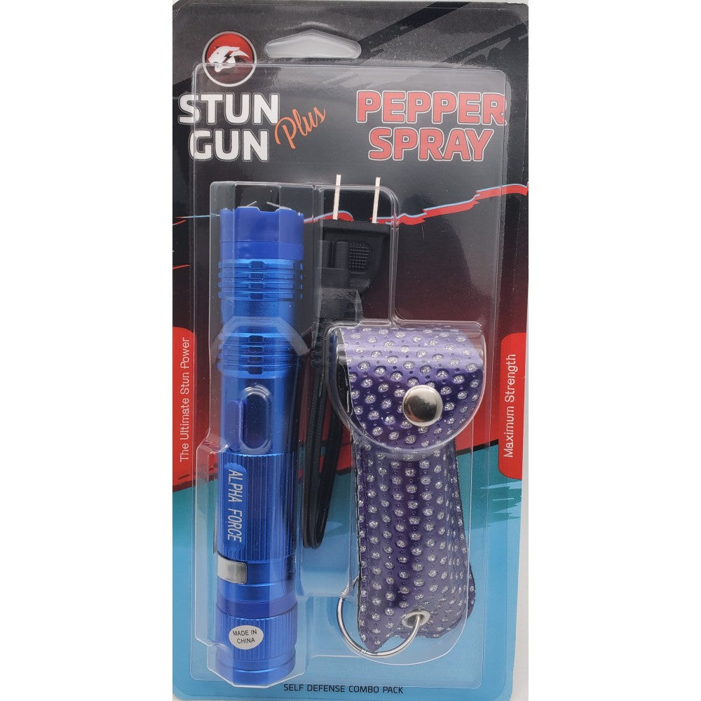 Blue Flash Light Stun Gun and Pepper Spray Combo for Self Defense - TOPHATTER'S ARMORY DEALS