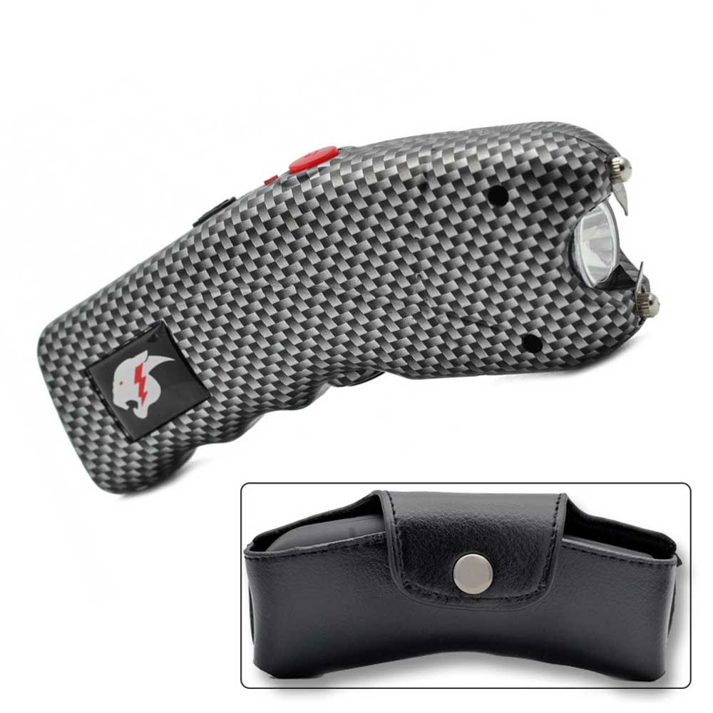 Carbon Fiber Print Cyclone Rechargeable Stun Gun w/ LED Light + Alarm - TOPHATTER'S ARMORY DEALS