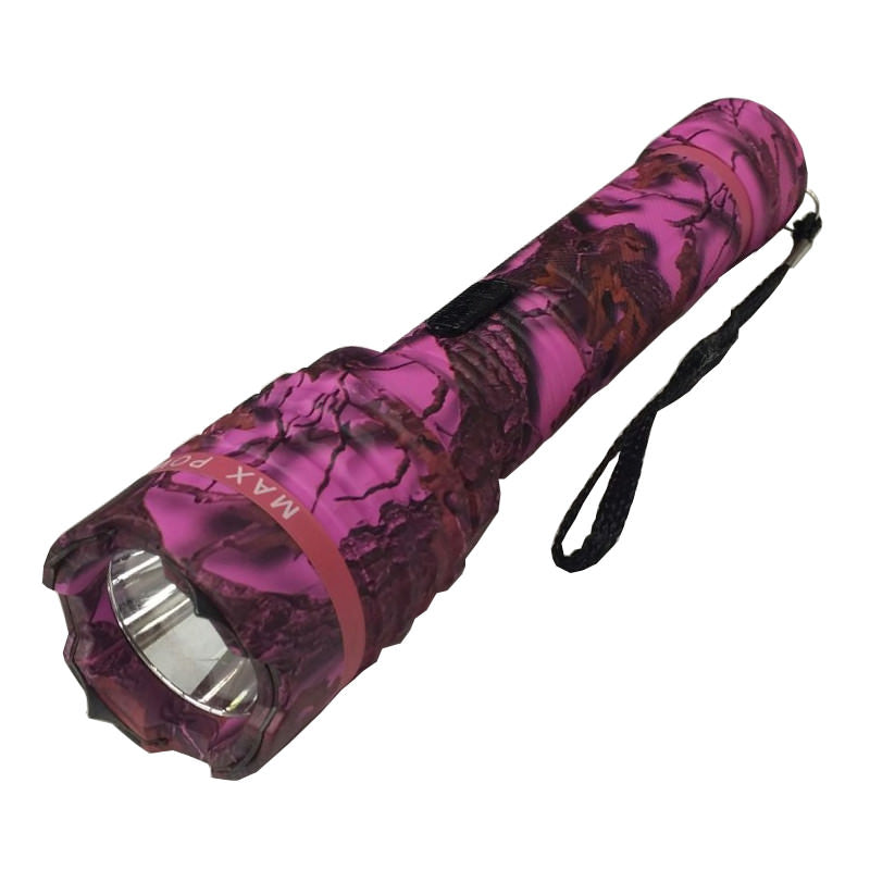 Delta Force Pink Camo Metal Stun Gun 10 Million Volt Rechargeable LED Flashlight