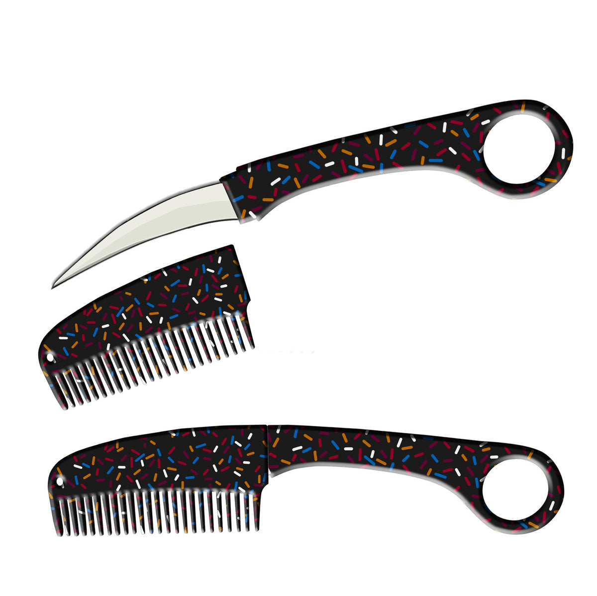 Black Sprinkles Karambit Hidden Blade Self Defense Brush Comb Knife - TOPHATTER'S ARMORY DEALS
